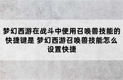 梦幻西游在战斗中使用召唤兽技能的快捷键是 梦幻西游召唤兽技能怎么设置快捷